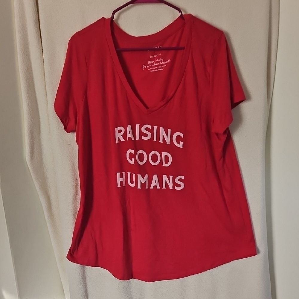 torrid Pink V-Neck Tee with "Raising Good Humans" Graphic